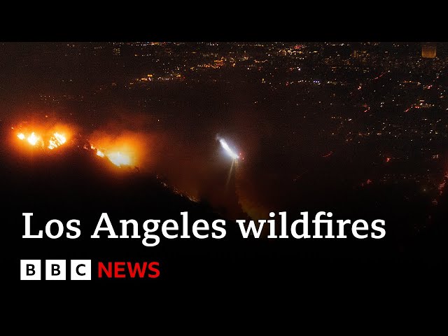 ⁣LIVE: Los Angeles wildfires approach Hollywood sign, with Sunset Boulevard in ruins | BBC News