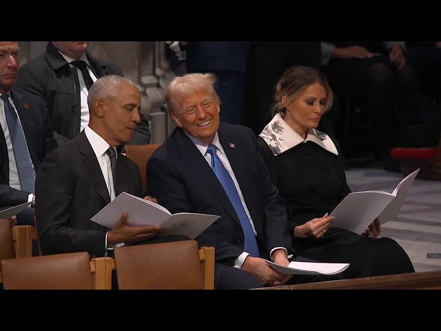 ⁣See Presidents Obama and Trump chat ahead of Carter funeral