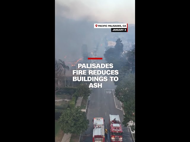 ⁣Drone footage shows LA wildfires reducing buildings to ash