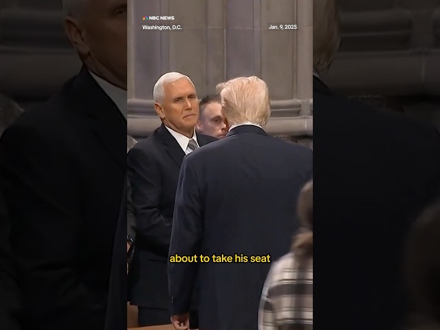 ⁣President-elect Trump and his former VP, Mike Pence, shook hands at Jimmy Carter's funeral.