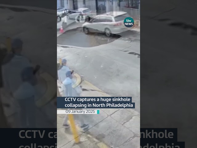 ⁣CCTV captures a huge sinkhole collapsing in North Philadelphia #itvnews #sinkhole