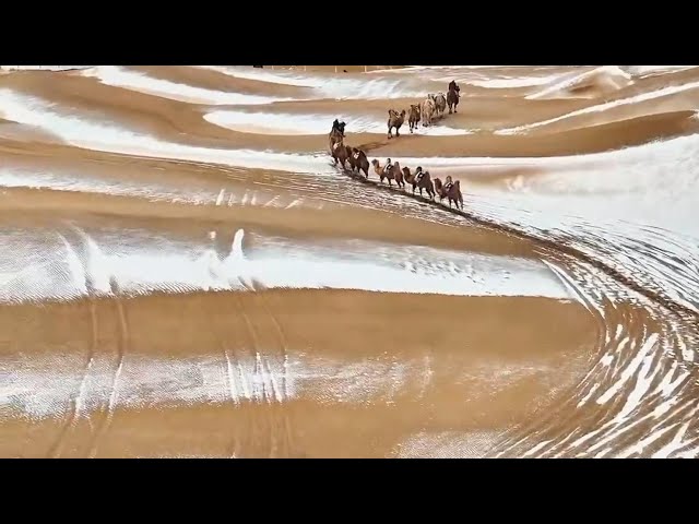 ⁣Charm Unveiled | Winter's brushstroke on Xiangshawan Desert in China's Inner Mongolia