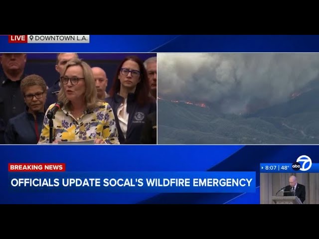 ⁣LIVE: Officials give update as several wildfires burn across L.A. County