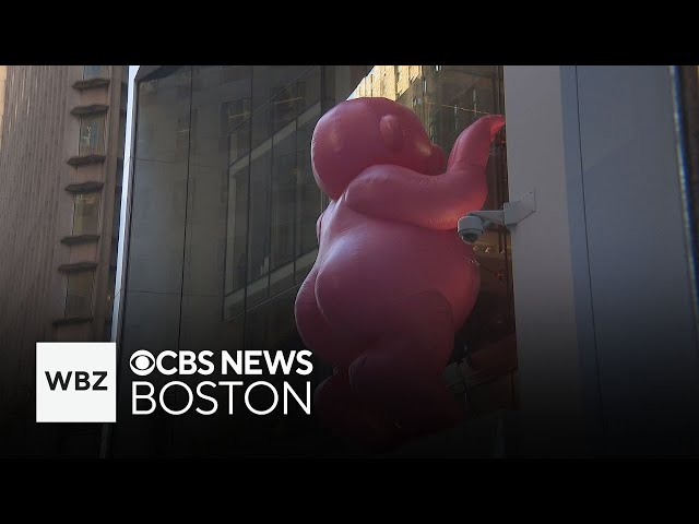 ⁣Giant pink people appear in Boston for art installation