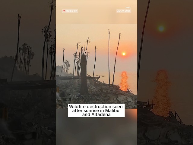 ⁣Wildfire destruction seen after sunrise in Malibu and Altadena