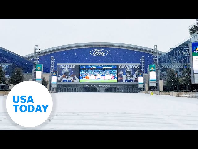 ⁣Winter storm begins to slam Texas as snow falls outside AT&T Stadium | USA TODAY