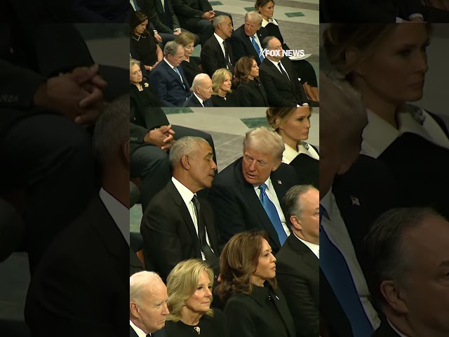 ⁣Trump and Obama are seen talking before Jimmy Carter's funeral