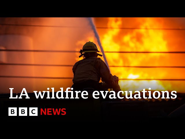 ⁣LA fires burn out-of-control as thousands evacuated from homes | BBC News