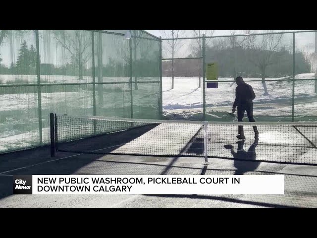 ⁣New public washroom, pickleball court in downtown Calgary