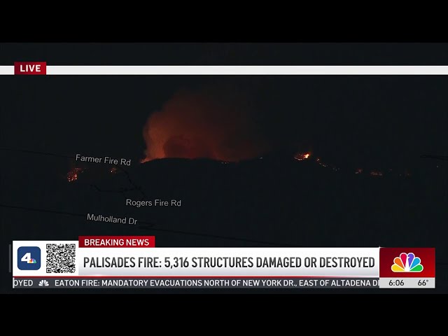 ⁣Palisades Fire flames seen from top of San Fernando Valley ridge