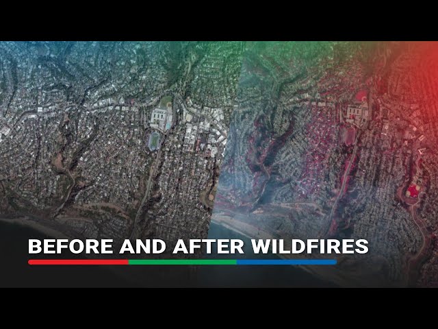 ⁣Before and after: Destruction of wildfires burning across California