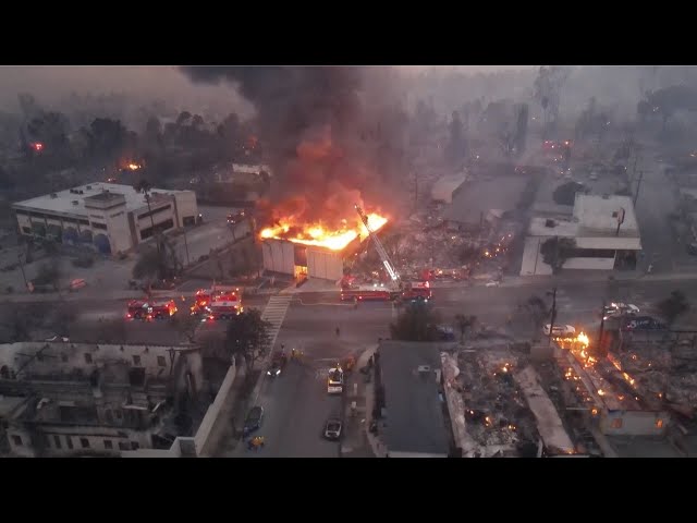 ⁣Drone video reveals scope of devastation from fire in Altadena, LA