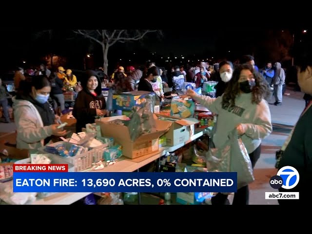 ⁣Food truck gathering outside Rose Bowl grows into large donation site for those impacted by fires