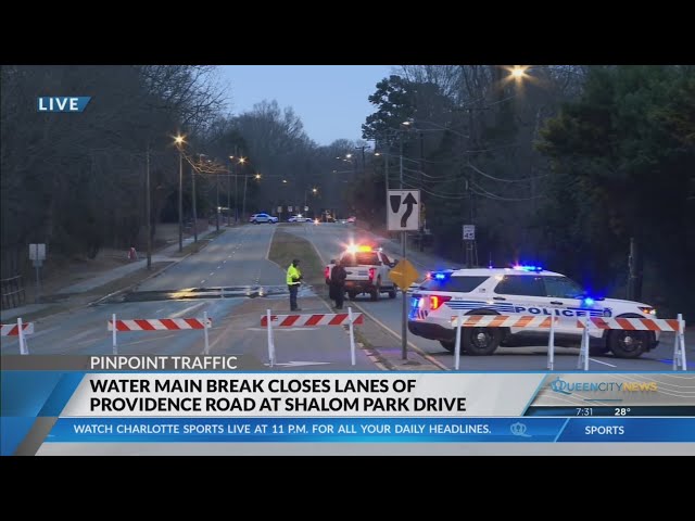 ⁣Water main break shuts down Providence Road amid wintery weather