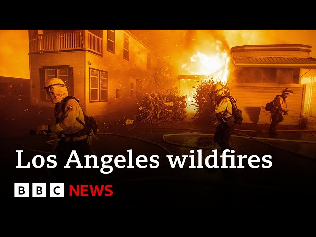 ⁣Five fires still burn across LA as fierce winds threaten more destruction | BBC News