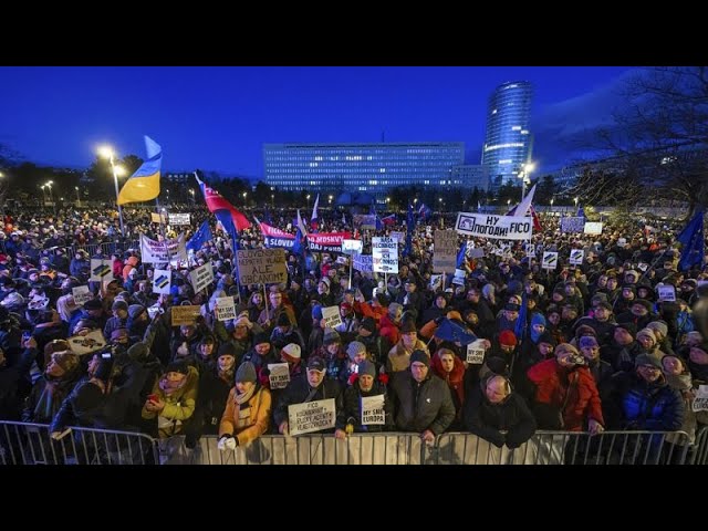 ⁣Protests erupt once more in Slovakia over Fico's pro-Moscow stance