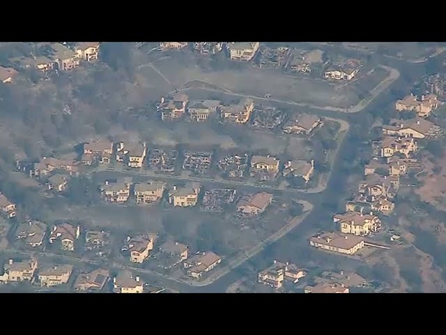 ⁣Utter devastation visible amid aerial survey of Eaton Fire burn area