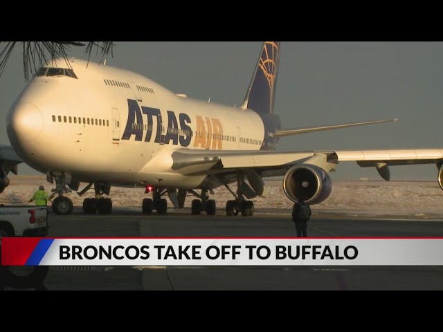 ⁣Denver Broncos take off from DIA for playoff game against Buffalo Bills