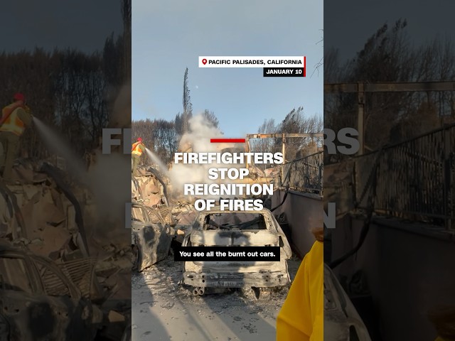 ⁣Watch as firefighters stop reignition of fires behind Erin Burnett