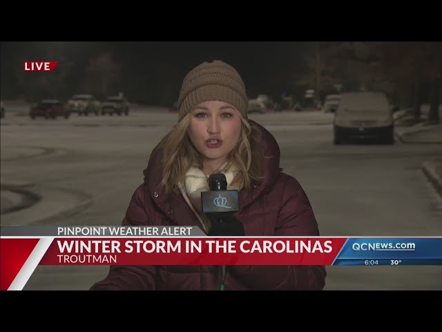 ⁣Snow moves out of Charlotte metro, some slick roads remain