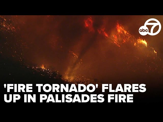 ⁣Aerial images: 'Fire Tornado' seen in Palisades Fire