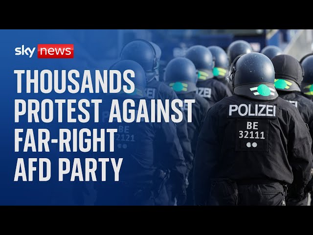 ⁣Tensions rise as thousands gather to protest against Germany's far-right AfD party