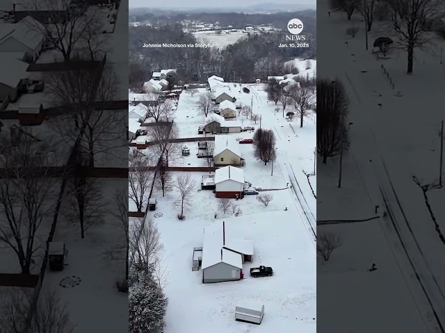 ⁣Bird's-eye view of Kentucky snow