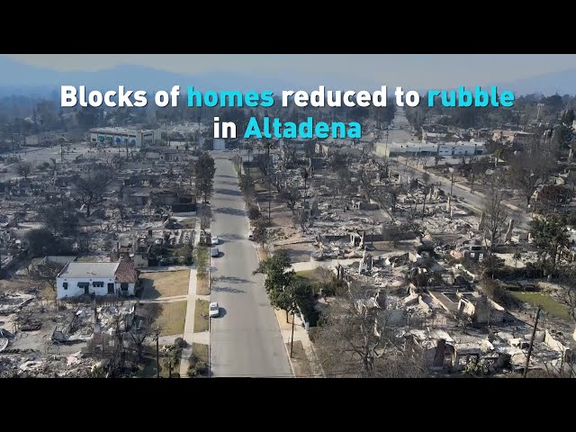 ⁣Blocks of homes reduced to rubble in Altadena