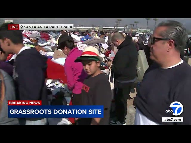 Volunteers, wildfire evacuees descend on grassroots donation center in Santa Anita parking lot