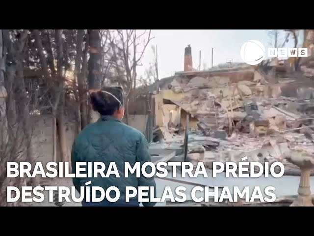 ⁣Brasileira mostra prédio destruído pelas chamas em Los Angeles