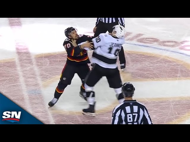 ⁣Flames' Ryan Lomberg And Kings' Tanner Jeannot Square Off At Centre Ice