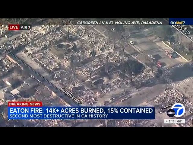 ⁣AIR7 shows block-by-block damage from Eaton Fire