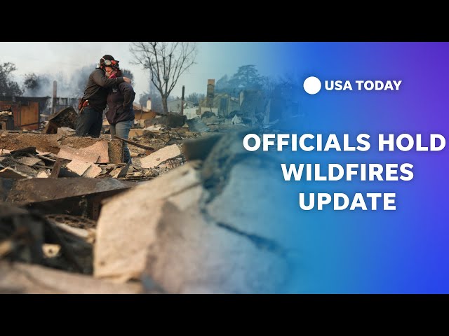 ⁣Los Angeles officials hold a briefing on the battle to fight massive wildfires