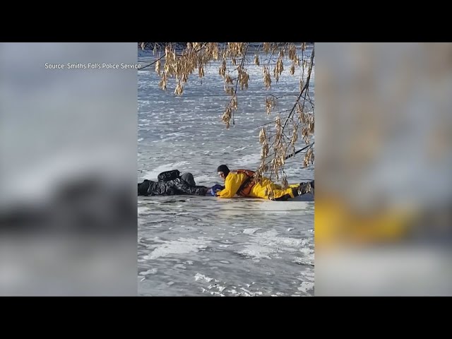 ⁣Teen rescued after falling through ice in Smiths Falls, Ont. |  Dramtic ice rescue