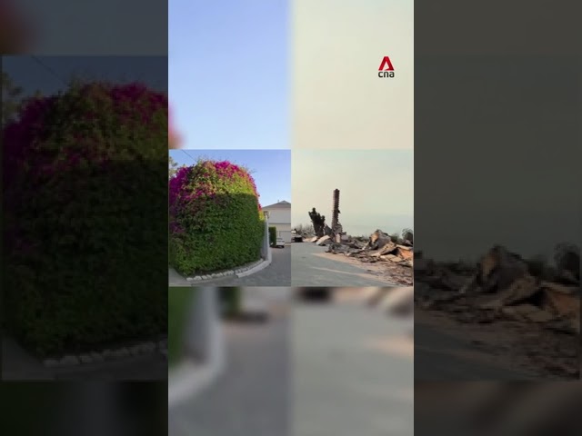 ⁣Before and after footage shows destruction of LA fire