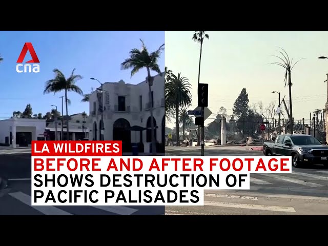 ⁣LA fire: Before and after footage shows destruction of Pacific Palisades