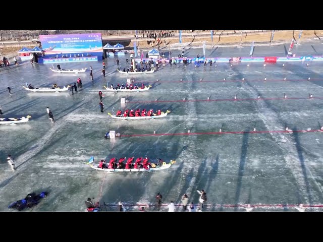 ⁣Dragon boat race on ice in Ningxia attracts over 700 participants