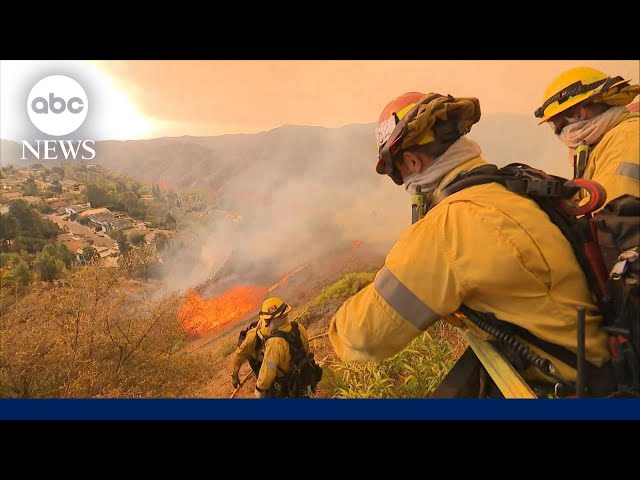 ⁣Firefighters continue to battle blazes in Southern California