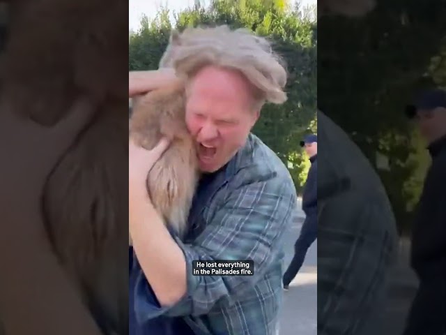 ⁣Man in tears of joy after reuniting with his dog following Palisades Fire evacuations