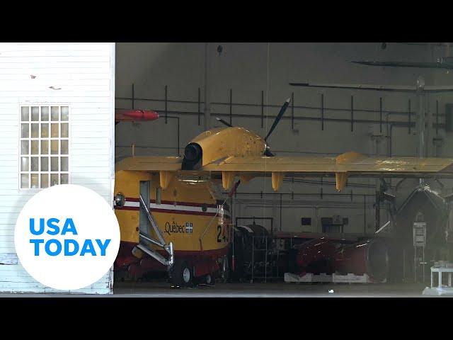 ⁣Firefighting aircraft returns to work after being struck by drone | USA TODAY