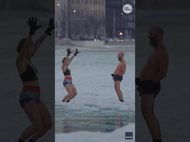 ⁣Swimmers take dip in 'pancake ice' #Shorts