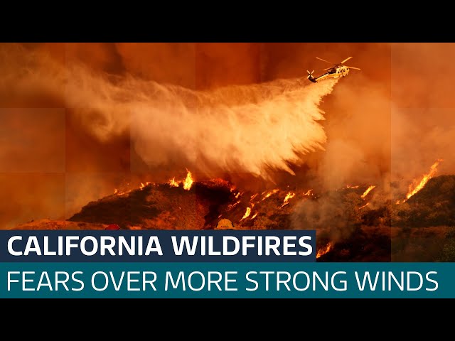 ⁣California wildfires rage as strong winds threaten to hinder efforts | ITV News