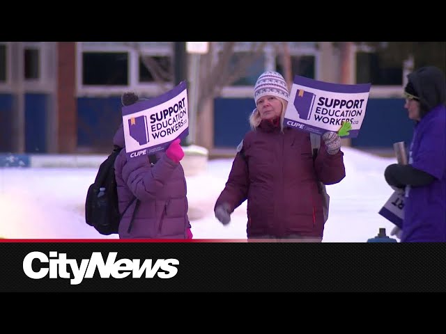 ⁣Thousands of Edmonton Public School support staff workers walk-off the job Monday