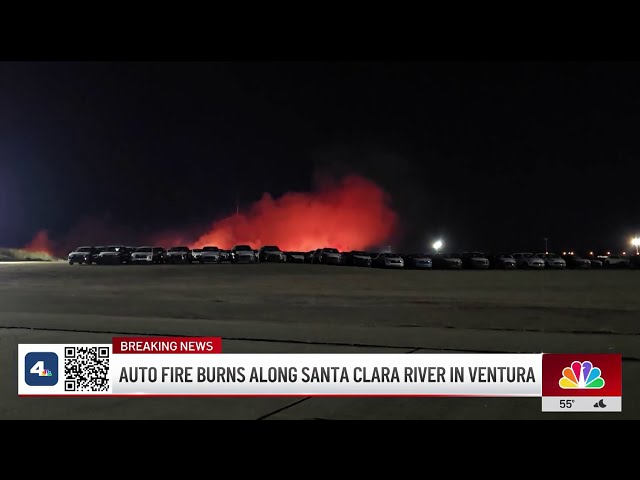 ⁣Brush fire breaks out along Santa Clara River in Ventura