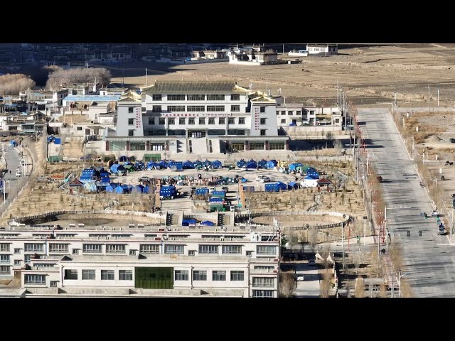 ⁣Aerial footage shows Dingri County after the earthquake