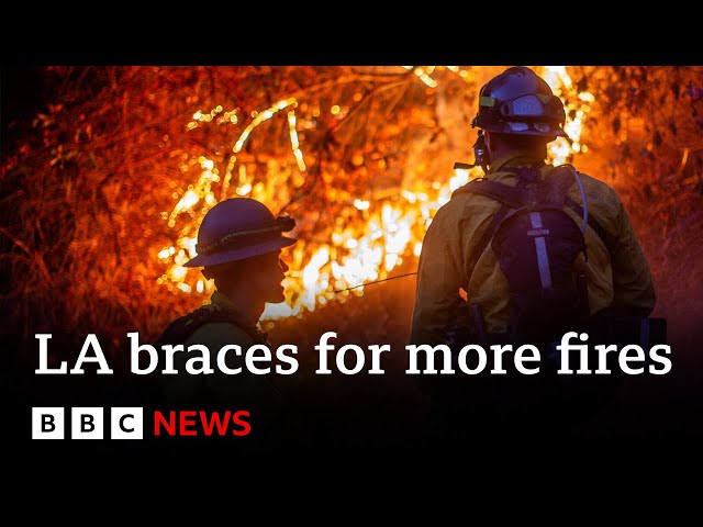 ⁣Los Angeles residents return to ruined homes as winds threaten to whip up fires again | BBC News