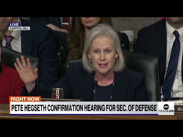 ⁣Sen. Kirsten Gillibrand grills Defense nominee Pete Hegseth over his comments about women in combat