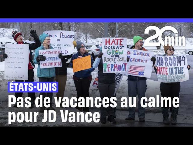 ⁣« Va skier en Russie », lancent des manifestants au vice-président américain J.D. Vance