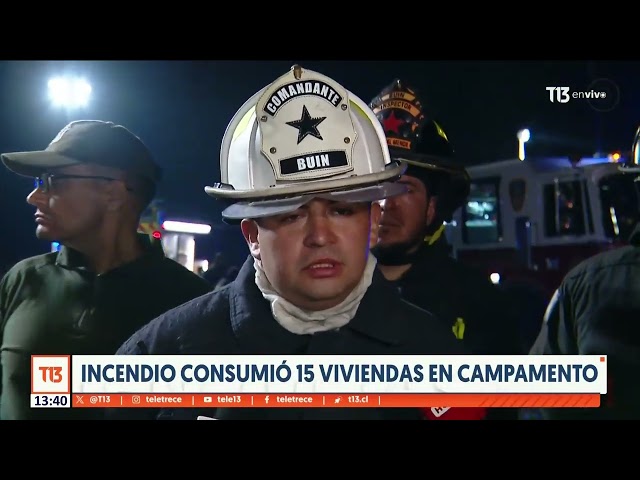 ⁣Incendio consumió 15 viviendas en campamento en Buin