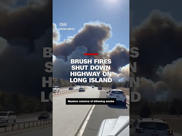 ⁣Long Island brush fires shut down highway with billowing smoke